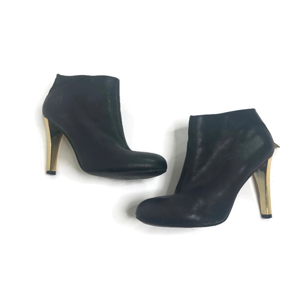 Tory Burch Women’s Black Gold Heel Leather Ankle Boots, Size 7.5